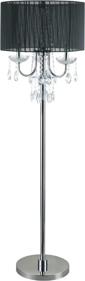 Sh Lighting Elegant Crystal Inspired Multi-Light Floor Lamp - Features 3-Bulb Light & Convenient Foot Switch - 62.5" Tall Perfect for Living Room, Bedroom, or Home Office - Black & Chrome