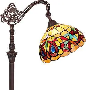 Capulina Tiffany Floor Lamp H62 Tall Inlaid Crystal Victorian Style Stained Glass Soft Light Arched Gooseneck Adjustable Angle Reading Lamp for Living Room Bedroom