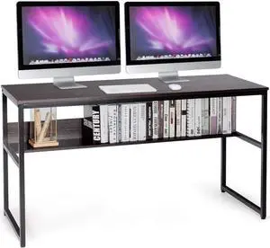 Tangkula 55 Inches Computer Desk with Bookshelf, Study Writing Table w/Storage Shelf & Sturdy Metal Frame, Home Office Desk with Adjustable Foot Pads & Spacious Desktop, Computer Workstation