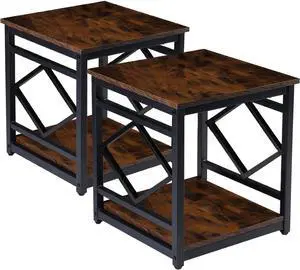 HODGSON Industrial End Table Side Table with Storage 18" *18", Square Wood End Table Stand for Mini Fridge Living Room Bedroom Room Corner Dorm Night Stand with Storage Metal Frames