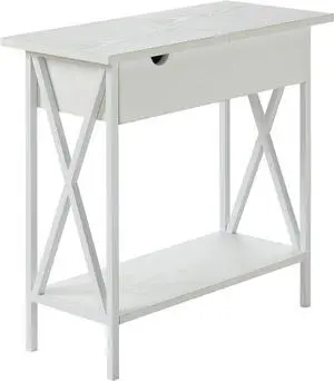 Convenience Concepts Tucson Flip Top End Table with Charging Station 23.75" - Modern Living Room Table with Storage Shelf, Side Table Side Table, White/White