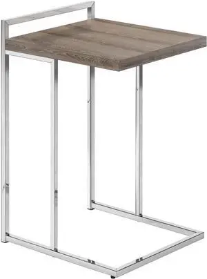 Monarch Specialties I 3638 Accent Table, C-Shaped, End, Side, Snack, Living Room, Bedroom, Metal, Laminate, Brown, Chrome, Contemporary, Modern