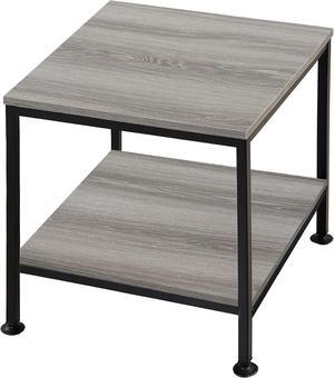 20 Inch 2 Tiers Square End Table with Metal Frame, Rustic Grey Fridge Stand Side Table Sturdy Easy Assembly Simple Style for Living Room Bedroom, Slate Grey