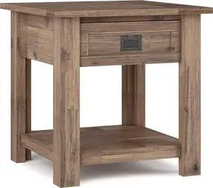 SIMPLIHOME Monroe SOLID ACACIA WOOD 22 inch Wide Square Rustic End Table in Rustic Natural Aged Brown with Storage, 1 Drawer, for the Living Room and Bedroom