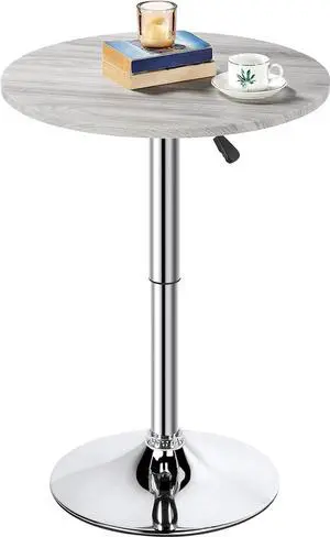 Topeakmart Height Adjustable Round Pub Table Counter Bar Height MDF Top Table 360° Swivel Bar Tables Tall Cocktail Tables Bistro Table, Grey
