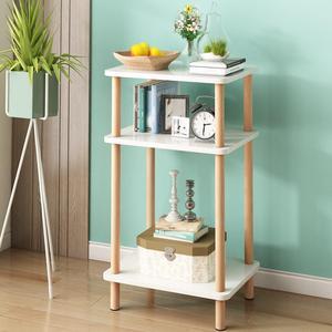 3-Tier Side Table, Tall End Table with Storage Rack, Wooden Bedside Table for Living Room Bedroom Office No-Tool Assembly White.