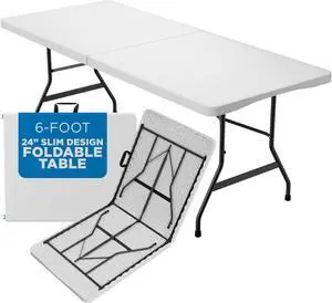 Sorfey Narrow Folding Table 6 Foot X 24-inch, White Plastic