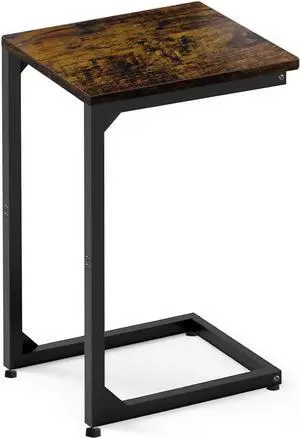 C Shaped End Table, Side Tables Couch TV Tray Table, Small Snack Table Sofa Table with Metal Frame for Living Room, Bedroom, Bedside for Small Spaces, Rustic Brown Black