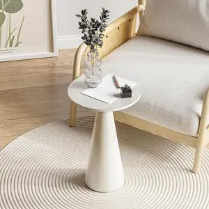 Farmhouse Pedestal Small End Table Round Martini Table Wood Plant Stand Rustic Drink Table for Small Space Living Room, Bedroom, White