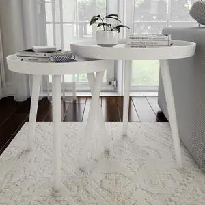 Nesting Side Tables - Set of 2 Round End Tables for Living Room, Bedroom, or Home Office - Accent Table Set with Tray Tops - Mid-Century Modern Living Room Furniture by Lavish Home (White) Nesting Side Tables - Set of 2 Round End Tables for Living Room, Bedroom, or Home Office - Accent Table Set with Tray Tops - Mid-Century Modern Living Room Furniture by Lavish Home (White)
