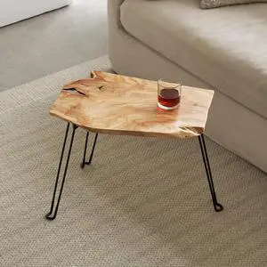 [PJ Collection] Live Edge Coffee Table, Small Coffee Table, Foldable Lightweight Side Table, Natural Wood Coffee Table, Live Edge Table, Handcrafted, No Assembly Needed