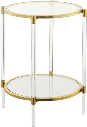 Convenience Concepts Royal Crest 2 Tier Acrylic Glass End Table, Glass/Gold