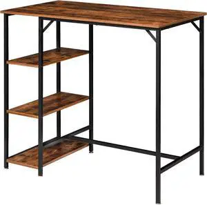 IBUYKE 40H Bar Table with 3 Storage Shelves, High Dining Table for Kitchen, Rustic Brown Counter Table, Industrial Standing Computer Desk UTMJ054H