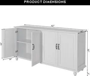 Sideboard Buffet Cabinet with 4 Doors, Vintage Coffee Bar Station, White Sideboard Buffet Cabinet with 4 Doors, Vintage Coffee Bar Station, White