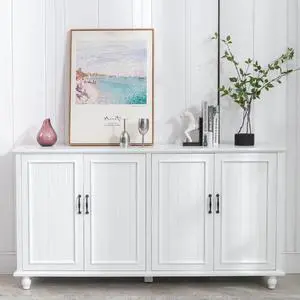 Scurrty 62'' Coffee Bar Cabinet Kitchen Buffet Storage Cabinet, Buffet Cabinet Bar Cabinet with Storage, Sideboard Buffet Cabinet for Dinning Room, Kitchen & Living Room (4 Doors, White)