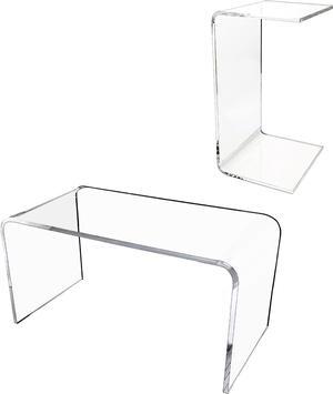 Acrylic Side Table, 24" H x 14" W x 12" D Clear Multipurpose C-Shape End Table Bed Desk Laptop Table for Living Room Bedroom Balcony Patio and Office