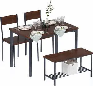 SogesHome 43.3'' Kitchen Dining Table Set for 4, Kitchen Table 2 Chairs Set for 4 with Bench, Space Saving Table Set for Apartment, Restaurant, Coffee Shop, Dark Brown