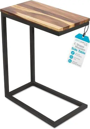BIRDROCK HOME Acacia Wood TV Tray Side Table | Industrial Design | Natural Wood Bed Sofa Snack End Table
