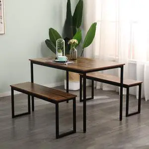 SogesPower 3 Piece Dining Table Set Kitchen Dining Table with 2 Benches Breakfast Table, Coffee Table Set, Home Office Table Set, Computer Table for 2, Nesting Table Set SogesPower 3 Piece Dining Table Set Kitchen Dining Table with 2 Benches Breakfast Table, Coffee Table Set, Home Office Table Set, Computer Table for 2, Nesting Table Set