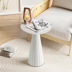 Pedestal Small Drink Table Round Martini Table Wood Plant Stand End Table for Small Space Living Room, Bedroom, White