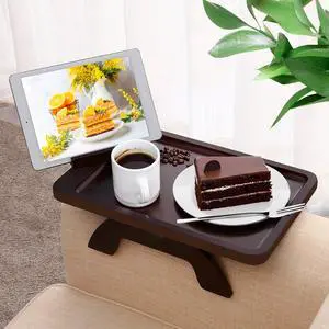 Couch Arm Table,Sofa Clip on Tray for Armrest Tray with Phone Holder,Couch Table for Living Room Bedroom (Large Walnut, 15.3" D x 9.8" W x 1.7" H)
