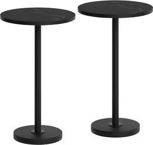 Small Side Table Set of 2, Round Drink Table, Small Coffee End Table for Small Spaces, Martini Table, Pedestal Table for Living Room, Bedroom, Sofa Couch, Marble Black and Black ET30L2BM