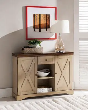 Kings Brand Furniture Console Table, Antique White/Walnut