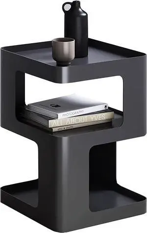 Side Table,Modern end Table,Black Metal nightstand,Bedside Tables,Accent Table with Storage for Living Room Bedroom entryway Couch,no Assembly Required,Unique Furniture.
