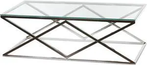 Cortesi Home Gwen Coffee Table, 47.25", Glass and Metal