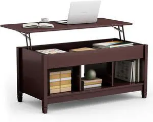 DORTALA Lift Top Coffee Table, Wood Cocktail Table w/Hidden Compartment & Lower Storage Shelves, Wood Laptop Table, Lift Tabletop Home Furniture for Living Room, Guest Room, Office, Espresso