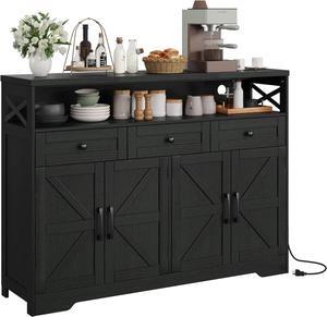 52" L Modern Farmhouse Sideboard Buffet Cabinet, Black Storage Cabinet with Drawers & Shelves, Kitchen Pantry Hutch Cabinet, Coffee Bar Station Table for Living Room, Dining Room, Entryway