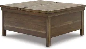 Signature Design by Ashley Moriville Rustic Hinged and Lift Top Cocktail Table with Hidden Storage, Light Brown