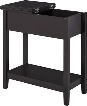 HOMCOM End Table, Narrow Side Table with Flip Top, Storage Cabinet, Bottom Shelf for Living Room, Dark Coffee