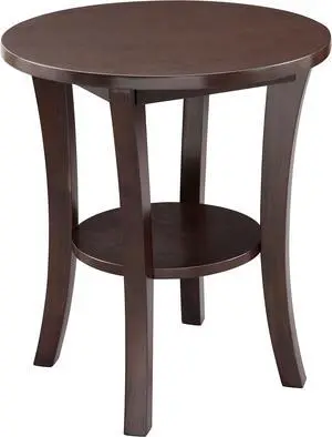 Leick Home Boa End Table, Solid Wood, 22 in. Round, Bottom Display Shelf, Easy-Assembly, For Living Room/Bedroom, Chocolate Oak, 22 in Diameter x 24 in H, 10302