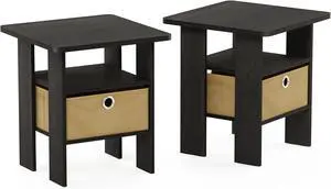 Furinno Andrey Set of 2 End / Side Table / Night Stand / Bedside Table with Bin Drawer, Espresso