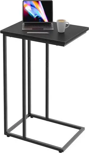 C Shaped End Table, C Side Table for Sofa, Couch and Bed, Tv Tray Table fits Small Space, Living Room Bedroom, Black