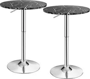 Giantex Round Pub Table Height Adjustable, 360° Swivel Cocktail Pub Table with Sliver Leg and Base for Home Bar Table (2, Black)