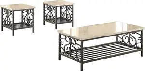 Homelegance 3580-31 Fairhope 3-Piece Faux Marble Occasional Table Set, White