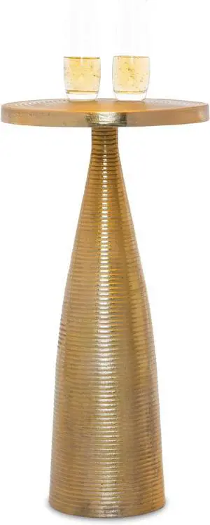 OBJET D'ART Small Round Gold End Tables, Luxor, 23'' Height, Vintage Metal Accent, Side, Pedestal, Coctail and Drink Tables for Living Room and Small Spaces