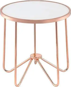 Acme Alivia Round Glass Top End Table in Frosted Glass and Rose Gold