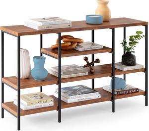 Best Choice Products Large Console Table, 4-Tier 55in Rustic, Industrial Sofa Table Storage for Living Room, Entryway, Foyer, Hallway w/EVA Non-Scratch Feet, Steel Frame - Brown