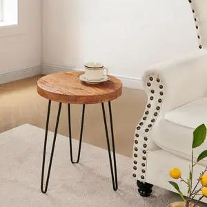 Elm Wood Side Table Round 15.6" x 15.6" x 20.8"H Accent Vintage Coffee End Tables Rustic Plant Stands Living Room Patio Bedroom Nightstand