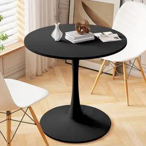 DKLGG 32" Modern Round Dining Table with MDF Table Top, Metal Base Pedestal Table Tulip Table Kitchen Table for 2-4 Person, Small Space Home, End Table Leisure Coffee Table, Black