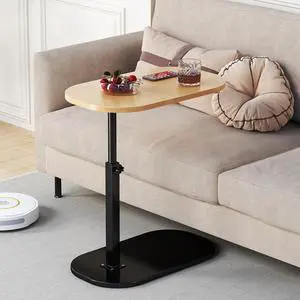 C Shaped End Table for Couch, C Table End Table with Adjustable Height,Laptop Desk for Livingroom,Bedroom,Study and Small Spaces,Bedside Table,Log