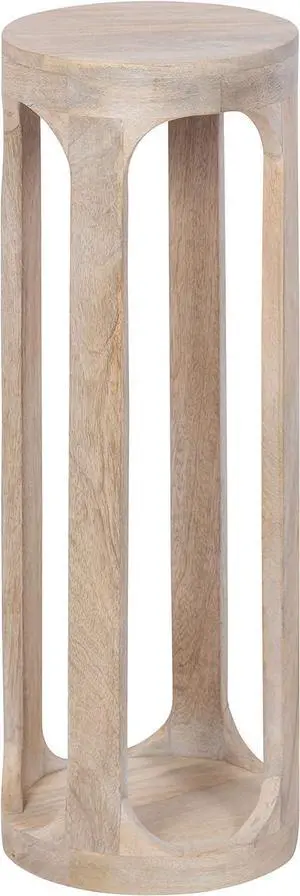 Kate and Laurel Dahl Coastal Wooden Round Drink Table, 8 x 23, Whitewash, Boho Circle Wood Accent Pedestal Table for Living Room Plant Stand or Small Bedroom Nightstand