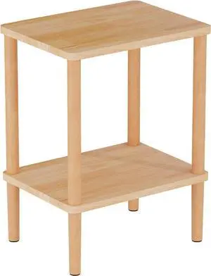 LUCKNOCK Solid Wood Side Table, 2-Tier Boho End Table with Storage Shelf, Slim Nightstand Bedside Table for Small Spaces, Bedroom, Living Room, Farmhouse, No-Tool Assembly.