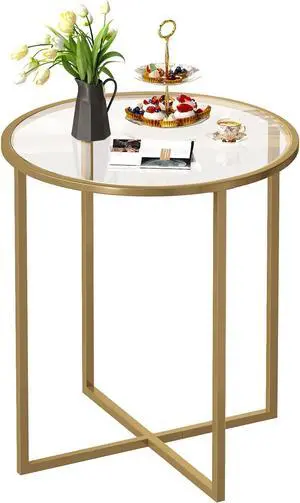 SAYGOER Round Dining Table Small Glass Kitchen Table 26.7'' Multifuntional Modern Dining Room Table for 2 Space Saving Kitchen Table,Easy Assembly, Gold