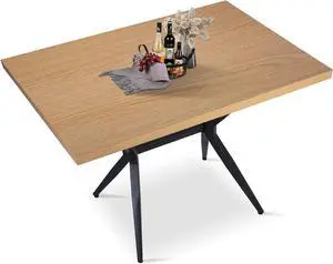 LUCKYERMORE 48 X 30 Inch Dining Table for 4-6 Persons, Wood Kitchen Table with 1.5" Thickness Tabletop and Solid Metal Legs, Rectangular Modern Coffee Table for Dining Room, Living Room, Cafe, Bar