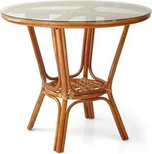 Pelangi Rattan Wicker Round Dining Table with Glass Top, Colonial
