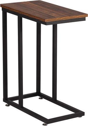 VECELO End C-Table with Sturdy Metal Frame Base for Living, Bed Room, Brown